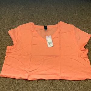 NWT - Women's Short Sleeve V-Neck Cropped Boxy T-Shirt - Wild Fable™ Coral XXL